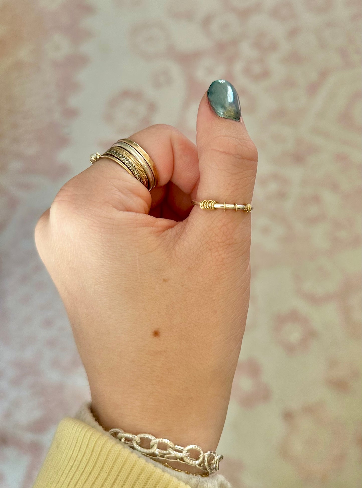 Fidget Ring Fine Silver & 14k Gold